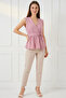 Women's Double Breasted Collar Belted Sleeveless Powder Blouse - 3
