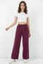 Women's Elastic Waist Wide Leg Burgundy Palazzo Trousers - 5