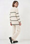 Women's Turtleneck Oversize Striped Knitwear Ecru Two-Piece Set - 8