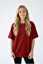 Women's Red Oversize Comfortable Fit Combed Cotton Crew Neck T-Shirt