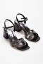 Cross Band Stone Thick Heel Stylish Shoes - 5