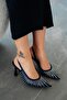 Breda Stoned Heeled Satin Evening Dress Shoes Navy Blue - 2