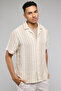 Striped Shirt with Revere Collar and Short Sleeves - 5