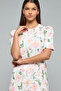 Printed Midi Dress with Crew Neck and Puff Sleeves - 4
