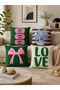 Green Pink Decorative Pillowcase Set of 4 Modern Love Ribbon Floral Pattern (Double Sided) - 2