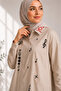 Embroidery Detailed Text Printed Hijab Tunic Shirt - 3