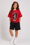 Girl's T-Shirt and Shorts Set 100% Cotton Summer Comfortable Fit Red Ribbon Girl Printed Sports Casual Set (Shorts and T-Shirt Set)
