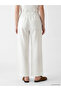 White Elastic Waist Linen Blend Women's Trousers - 5