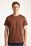 Men's Brown Regular Modal Fabric Silky Textured Crew Neck T-Shirt