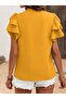 Women's Short Sleeve V High Neck Dubai Blouse with Ruffled Sleeves - 3