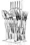 24-Piece Stainless Steel Flatware Set with Stand,Service for 6,Mirror Polished Cutlery,Silver