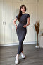 Diver Fabric Short Sleeve Midi Gray Dress - 2