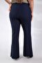 Women's Plus Size Slit Detailed Trousers Navy Blue - 7