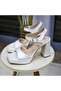 Women's White Pearlescent Platform Thick Block Heeled Sandals Evening Dress Shoes - 3
