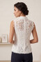 Ecru High Neck Tulle Lined Guipure Lace Sleeveless Women's Vest - 2