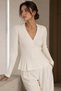 Ecru V-Neck Cashmere Blended Ribbed Women's Knitwear Cardigan - 3