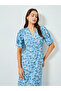 Blue Floral Maxi Dress with Puff Sleeves - 2