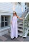 Pink Drawstring Collar Scarf Long Dress - 3428 - 5