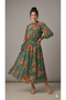 Women's Green Ethnic Patterned Long Closed Summer Style Lined Retro Dress Suitable for Hijab