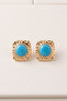 Gold Quadrilateral Vintage Blue Enamel Earrings - 2