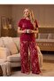 New Season Women's Burgundy Special Design Short Sleeve Summer Cotton Combed Cotton Plus Size (Oversize) Pajama Set with Pockets - 5