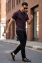 Burgundy Polo Collar Half Zip Knitwear Men's T-Shirt - 2