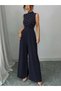 Women's Turtleneck Sleeveless Pearl Belted Waist Long Janjan Jumpsuit - 2