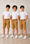 3-Piece Beige Capri-Shorts School and Casual 2 Thread Compact Combed Cotton