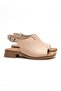 Inside and Outside, 100% Genuine Leather, Low Heel, Beige Women's Sandals - 2