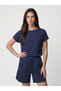 Women's Modal Shorts T-Shirt Set Summer Two-Piece Sports Set Comfortable Fit Navy Blue - 2