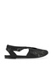 Black Tulle-Black Leather Women's Flat Sandals