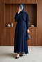 Long Cape Detailed Chiffon Evening Dress - Navy Blue