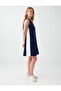 Navy Blue Loose Fit Sleeveless Linen Blend Dress - 4