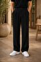 Men's Black Fabric Trousers Baggy Cut Pleated