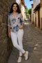 Women's Multi-Colored Patterned Italian Style Half-Button Judge Collar Blouse - 3