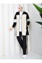Women's 3 Piece Set Zippered Long Jacket Blouse and Wide Leg Pants Double Crepe N-05524 _ Black-Green - 2