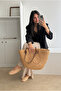 Women's woven bag camel woven - 2