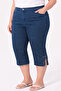 Plus Size Women's Below Knee Bead Embroidery Detail Jeans Capri 03 Blue - 2