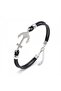 Zircon Stone Steel Anchor Detailed Adjustable Leather Men's Bracelet - 3