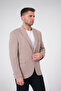 Men's Slim Fit Blazer Jacket Beige White Dotted - 6