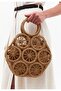 Orange Sliced Ring Spider Web Natural Weave Round Motif Straw Weave Knitted Beach Summer Exotic Imported Lined Vacation Bag - 2