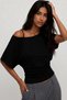 Women's White Asymmetrical Boat Neck Bat Sleeve Fitted Waist Cotton Blouse