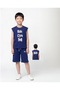 Boys' Navy Blue Shorts Set – Printed Sleeveless T-Shirt and Shorts with Pockets, Summer Casual Daily Outfit
