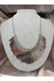 Silver Color Tassel Detailed Statement Necklace with Metal Strip Design, Elegant Women's Necklace
