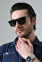 Men's Black Frame Black Glass Handle Detail Sunglasses - 6