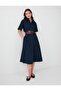 Navy Blue Shirt Collar Short Sleeve Cotton Dress