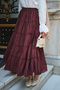 Women's Skirt with Sewing Details and Elastic Waist, Plum Color - 2