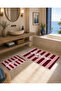 Burgundy Striped Bonjour Written Bath Mat with Dot Base and Velvet Top - 4