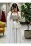 White Silk Satin Beadwork Lehenga Set with Net Dupatta - HRT8324 | White