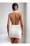 Women's halter neck pleated backless mini scuba dress - 3
